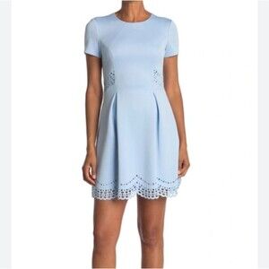 Vince Camuto baby blue laser cut fit and flare dress size 2